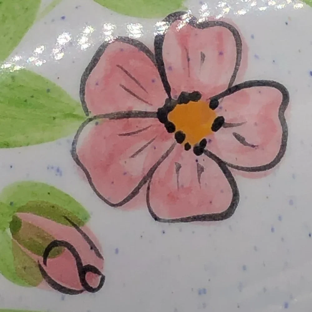 Vtg NS GUSTIN CO Handpainted Pottery Duck w Pink Cosmos and Blue Forget-Me-Nots - Picture 9 of 11